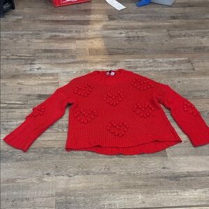 Woven Scoop Festive Knit Red textured Heart Pattern on Sleeves Sweater Sz L New